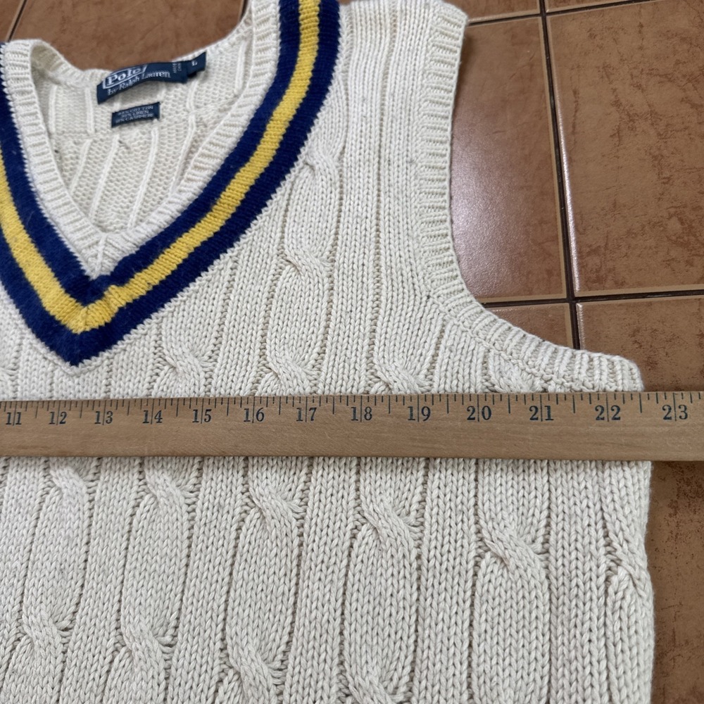 Polo Ralph Lauren Cricket Sweater Vest Sz L Mens Beige Linen Cashmere Cable Knit - Picture 4 of 5